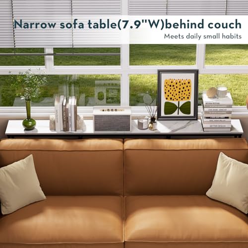 WOHOMO Console Table,Small Modern Entryway Table for Entry,3-Tier Long Sofa Table Behind Couch for Living Room,Entrance,White Marble(63 inch) WOHOMO