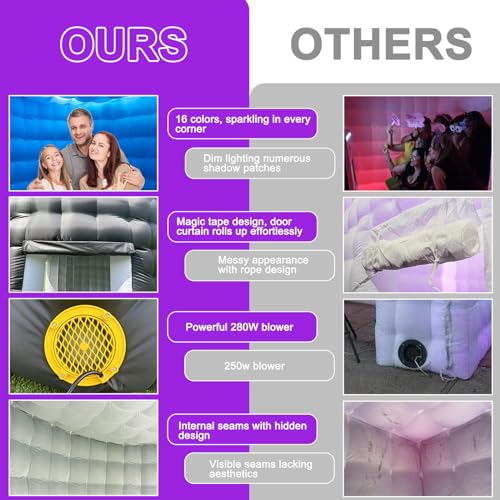 CZGBRO Inflatable Photo Booth, Portable Photo Booth Enclosure Tent for Weddings Parties Events Birthday Shows Bars, 8 Pieces of Inflatable Props(Black, 10'x10'x9', 2 Doors) CZGBRO