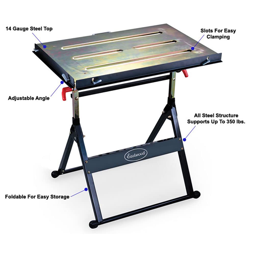 Eastwood Adjustable Steel Welding Table Strong Hold Industrial Workbench Table Welding 14 Gauge Plated Work Surface Eastwood