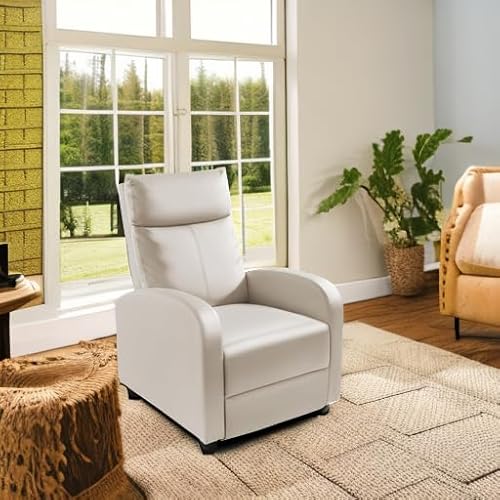 Homall Recliner Chair, Recliner Sofa for Adults, Recliners Home Theater Seating with Lumbar Support, Reclining Sofa Chair for Living Room (Leather, Beige)