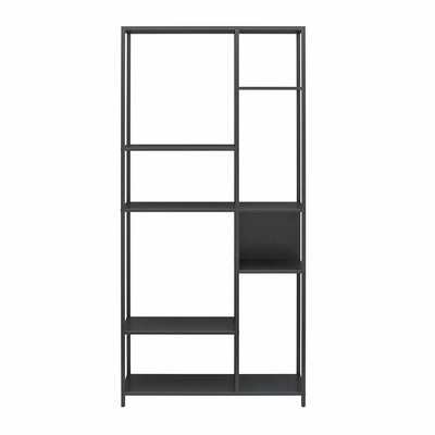 REALROOMS Shadwick 6-Shelf Metal Bookcase Room Divider for Living Room or Bedroom, Black
