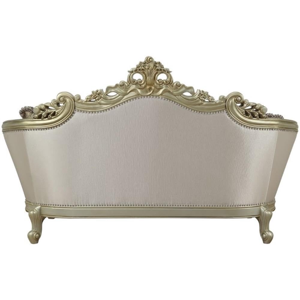 Acme Gorsedd Loveseat with 4 Pillows in Cream Fabric and Golden Ivory Acme