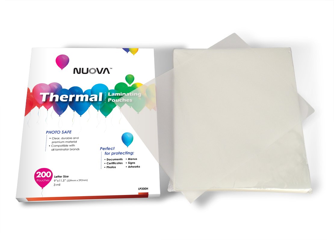 Nuova Premium Thermal Laminating Pouches, 9" x 11.5"/Letter Size/3 mil, 200 Pack (LP200H) Nuova