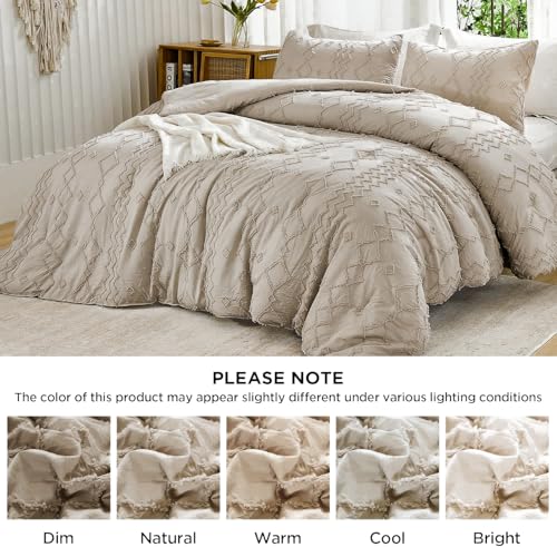 Andency Comforter King Size Set Khaki, 3 Pieces Boho Tufted Fall Bedding Comforters & Sets for King Bed, Soft Fluffy Tan Bed Set (104x90In Comforter & 2 Pillowcases) Andency