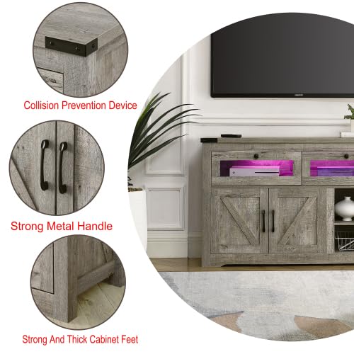 EXQUAL Sideboard Buffet Cabinet with Storage, 47" Kitchen Storage Cabinet with LED Lights, Farmhouse Coffee Bar with 2 Barn Doors for Kitchen Dining Room, Hallway, Living Room EXQUAL