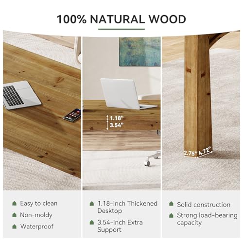 TRIBEWOOD Solid Wood Executive Desk, 63-Inch Computer Desk with Sturdy Wooden Legs, Farmhouse Workstations Writing Table Conference Table Business Furniture for Home Office TRIBEWOOD