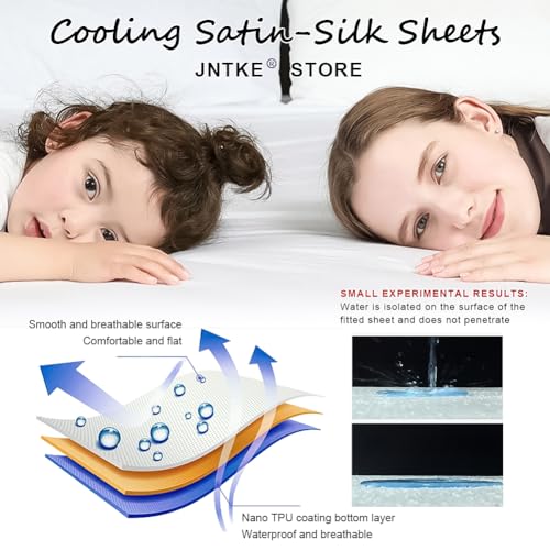 JNTKE Silk Satin Fitted Sheet, King Silky Soft Fitted Bottom Sheet, Luxury & Ultra Bedding Fitted Sheet Single Bottom Bed Sheets, Wrinkle Free, Fade Resistant Bedding, Khaki JNTKE