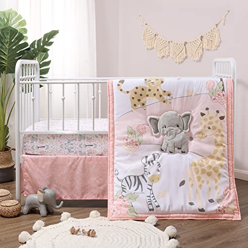 The Peanutshell 3 Piece Baby Crib Bedding Set for Girls - Newborn, Infant & Toddler Nursery Bed Set Decor with Fitted Crib Sheet, Dust Ruffle, Crib Comforter - Wildest Dreams The Peanutshell