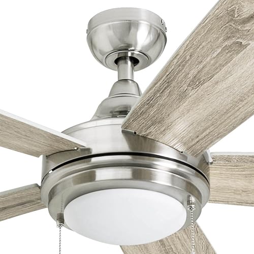 Honeywell Ceiling Fans Ventnor, 52 Inch Modern Farmhouse Indoor LED Ceiling Fan with Light, Pull Chain, Three Mounting Options, Dual Finish Blades, Reversible Motor - 50606-01 (Brushed Nickel) Honeywell