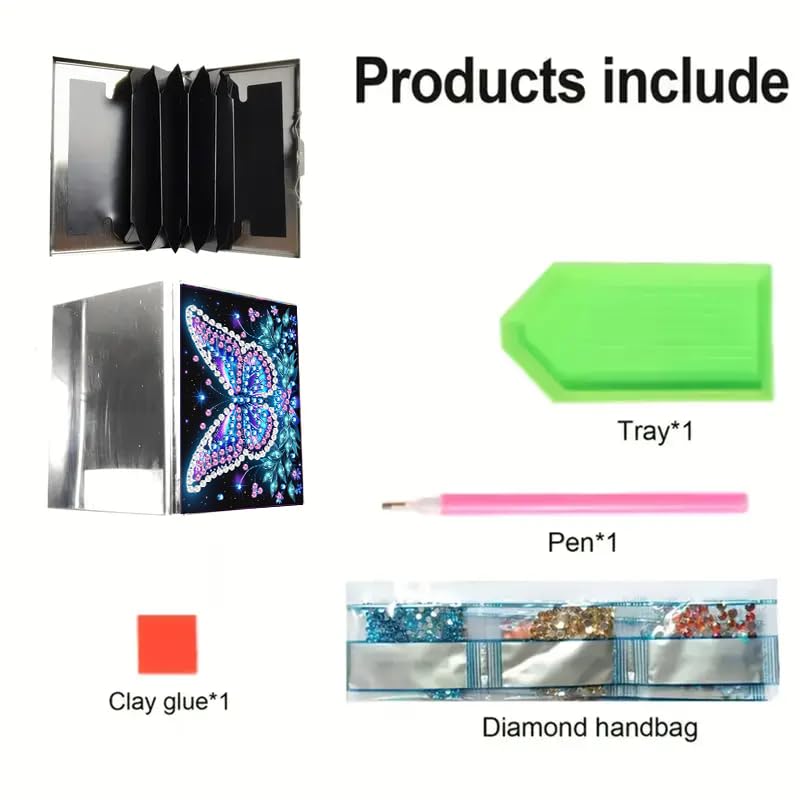 5D Diamond Painting Art Credit Card Holder Wallet, Stainless Steel Card Storage Bag with Butterfly Pattern, 3.8x2.55in with 6 Slots - Travel Business Gift for Adults Santiway