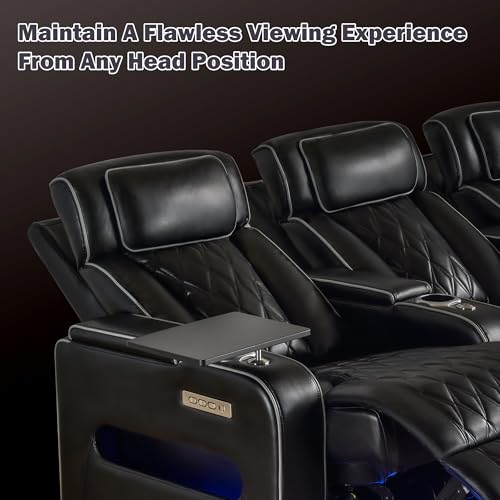 GUEAPY Power Reclining Sofa Home Theater Seating with Adjustable Headrest, Breathable Leather Electric Recliner with LED Lighting, Cup Holders, USB Charging & Tray Table