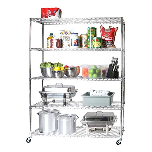 Seville Classics UltraDurable Heavy Duty NSF Solid Steel Wire Rack Storage Unit Organizer for Garage, Warehouse, Office, Restaurant, Classroom, Kitchen, 5-Tier Shelving, 60" W x 18" D Seville Classics