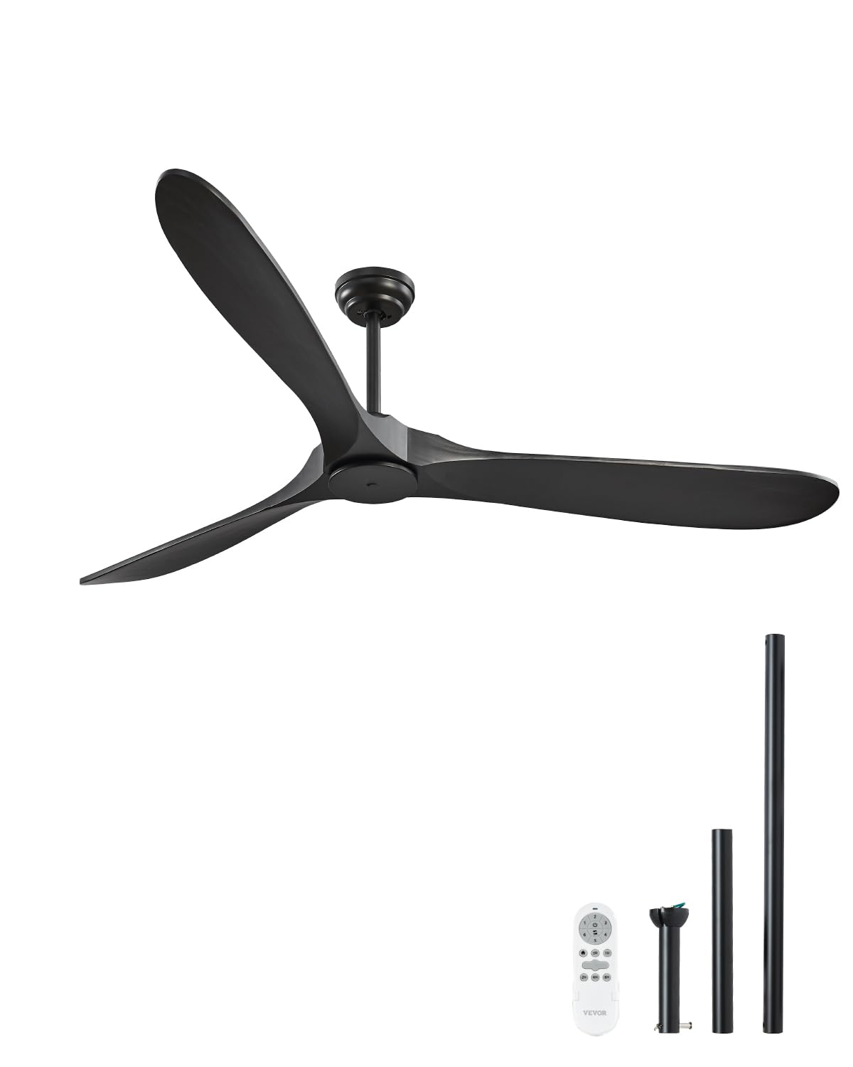 VEVOR 72 Inch Ceiling Fan without Light, 6-Speed Remote Control, 3-Wood-Blade, Reversible DC Motor, Modern Low Profile Flush Mount Exterior Fan for Bedroom, Living Room, Patio, Indoor/Outdoor, Black VEVOR