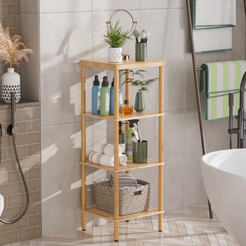 AmazerBath Eco-Friendly 4-Tier Bamboo Storage Shelf - Versatile Rack for Home and Bathroom AmazerBath