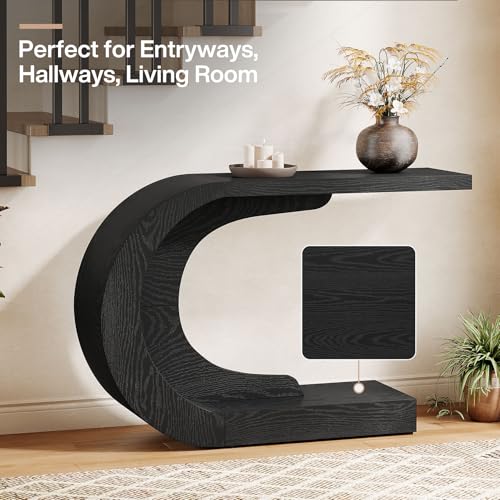 Tribesigns 43.3" Mid-Century Modern Console Table for Entryway, Wood C-Shaped Hallway Entry Accent Table for Living Room, Entrance, Foyer, Easy Assembly, Black Tribesigns