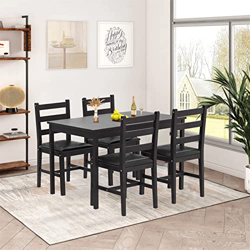 Hudada Dining Table Set for 4, 5 Piece Kitchen Table Set, Kitchen Table and Chair for 4 Person, Breakfast Table Set Small Dining Room Table Set for Home Kitchen Living Room Restaurant, Brown Hudada