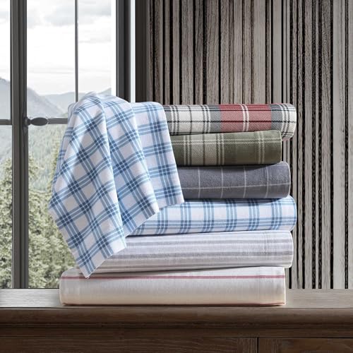 Eddie Bauer - Full Bed Sheets, Cotton Flannel Bedding Set with Matching Pillowcases, Brushed for Extra Softness, Deep Pocket, Oeko-Tex Certified (Heartland Plaid Green) Eddie Bauer