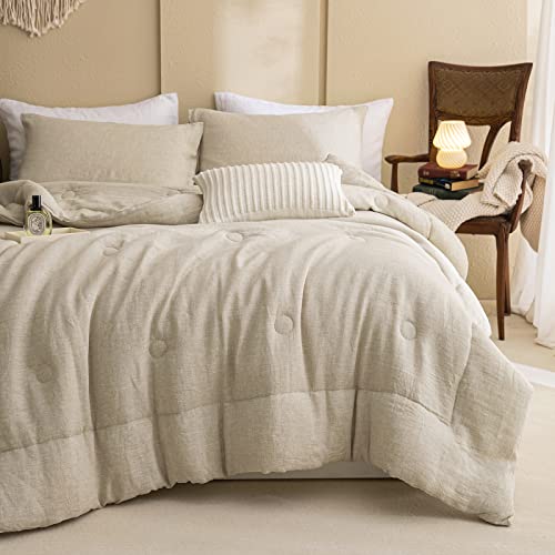 Merryword 100% Linen Comforter Set Queen Natural French Flax Linen Bedding Comforter Set Soft Breathable Moisture Wicking Comfy Bedding 3 Pieces Merryword