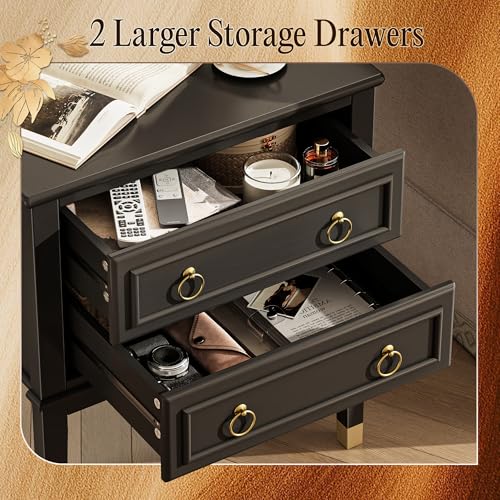 Huuger 27.6 Inch Tall Nightstand with Charging Station, USB-C Port, Larger Night Stand Set of 2, Bedside Table with 2 Drawers, 11.4 Inch Raised Legs, Side Tables End Tables, for Bedroom, Black Huuger