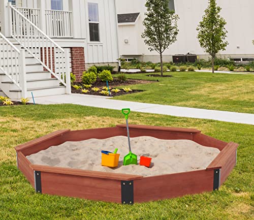 85''x78''x9'' Octagon Sandbox with Cover for Kids Outdoor Play, Wood Large Sandpit with 4 Benches, Quick Easy Install SoliWood