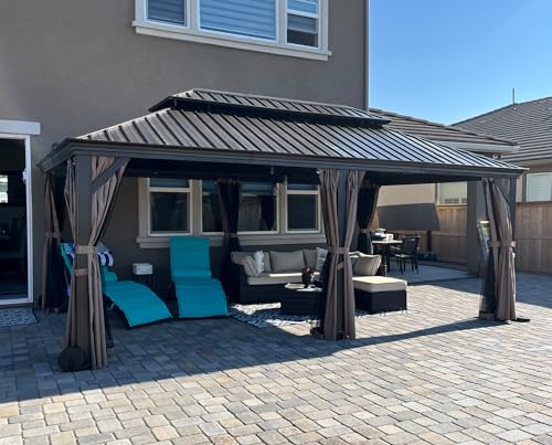 Domi Outdoor Living 14x20FT Hardtop Gazebo, Permanent Metal Gazebo with Galvanized Steel Double Roof and Aluminum Frame, Curtain and Netting, Large Pavilion Gazebo for Patio Deck Garden domi outdoor living