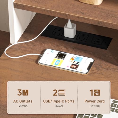 Vabches 51" Executive Desk Farmhouse Home Office Desk with Charging Station, File Drawer, Storage Cabinet, Monitor Stand, Wood Computer Desk with Hutch for Work Study Writing (White) Vabches