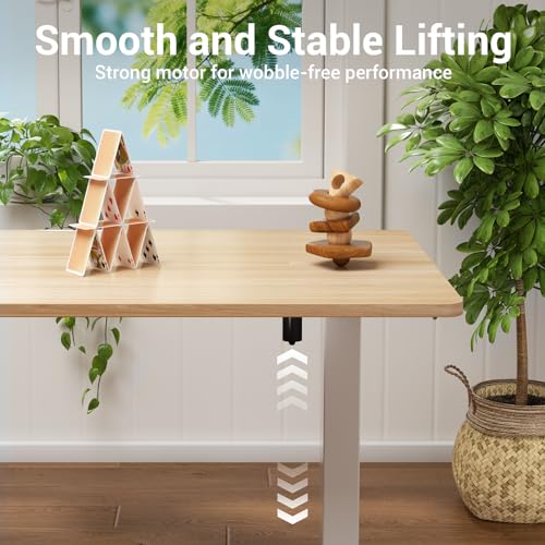 Veken 55 Inch Large Electric Standing Desk, 4 Memory Heights Adjustable,Sit to Stand Up, Work Home Office Computer Table for Study, Walking Pad, Writing, and Games, Wooden Desktop Desks, Nature Wood Veken