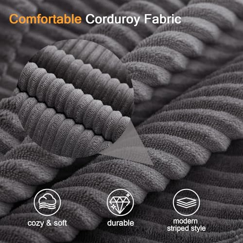 COMAX Convertible Sofa Bed, Folding Floor Couch Corduroy Fold Out Couch Bed Futon Sleeper Mattress with Pillows, Boneless Sofa Comfy Lounge Loveseat for Living Room Bedroom, Grey COMAX