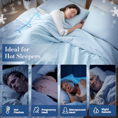 Amélie Home Waffle Cooling Comforter Queen Size, Q-Max 0.45 Reversible Lightweight Cooling Blanket for Hot Sleepers, Breathable Bedding for Night Sweats, 90"x90", Sky Blue Amélie Home