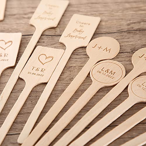 grr 100pcs Custom Wooden Stir Sticks for Wedding,Personalized Wooden Stir Sticks,Custom Engraved Coffee Stirrers,Wedding Decor (100 Pcs,15 CM) grr