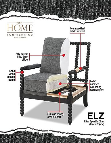 OSP Home Furnishings Eliza Spindle Accent Chair, Linen Fabric with Black Wood OSP Home Furnishings