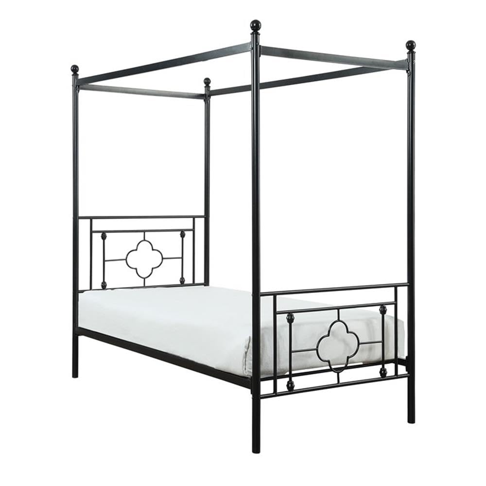 Pemberly Row Metal Twin Canopy Platform Bed in Black Pemberly Row