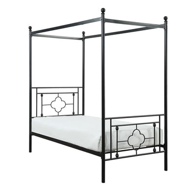 Pemberly Row Metal Twin Canopy Platform Bed in Black