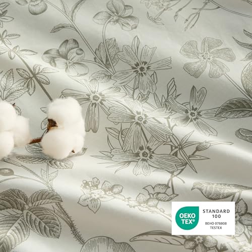 Bedsure Duvet Cover Queen Size - 100% Cotton Reversible Floral Queen Duvet Cover Set with Zipper Closure, 3 Pieces Soft & Breathable Botanical Green Bedding Set with 2 Pillow Shams 20"x26" Bedsure