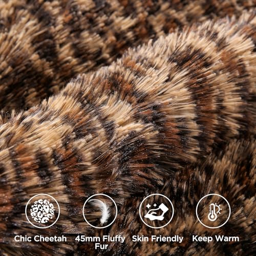 Melo10PM Leopard Print Fluffy Faux Fur Comforter Set King Size, 3 Pieces Brown Cheetah Plush Shaggy Fuzzy Bedding Set, Ultra Soft Luxury Furry Boho Animal Print Winter Warm Comforter for Women Gilrs Melo10PM