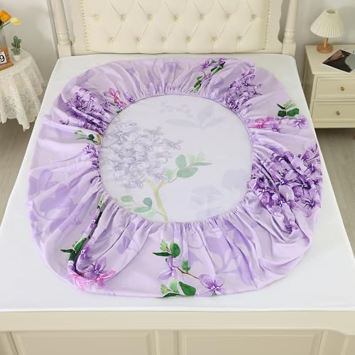 FUYEUN Floral Sheets Sets Queen Size 4 Pcs Flower Fitted Sheets Bedding for Women Girls Purple Lilac Modern Bed Sheets with 1 Flat & 2 Pillowcases FUYEUN