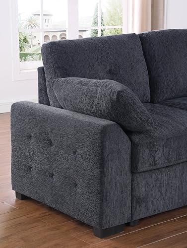 FANYE U-Shaped Pull Out Sleep Sofabed, Modern Sleeper Sectional Sofa Couch Chenille Upholstered Button Tufted Decor with Storage Chaise and 2 Pillows for Living Room Furniture Sets FANYE