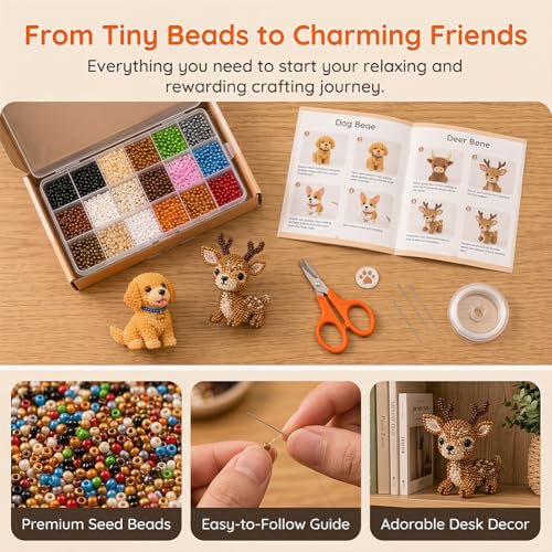 Zoxksho Beaded Animal Kit - Tiny 3D Beaded Animal DIY Kit, Embroidery Making Kit for Beginners for Adults with Instructions, Storage Box (Bouquet 02)
