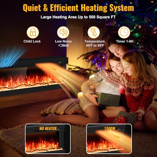 STRICWARM 70 inch 3 Sided Electric Fireplace Insert with Touchscreen, Smart Recessed/Built-in Linear Electric Fire Place Heater 1500W, Multi-Color Realistic Flames, APP Control, Timer, Log & Crystal STRICWARM