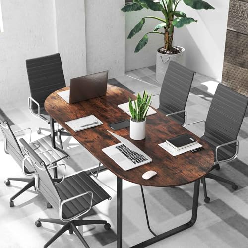 GOFLAME 71 Inches Executive Table, Oval Home Office Table with Cable Management Hole & Metal Frame, Seminar, Conference Table for 10 People, Large Business Furniture for Meeting Room GOFLAME