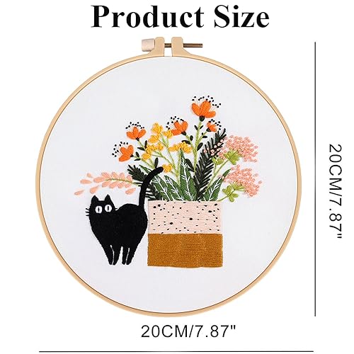 GLTAYLMY 3pcs Embroidery Kit for Beginners DIY Adult Beginner Embroidery Kits with Cat Pattern 1 Embroidery Hoops Needles Threads and Instructions