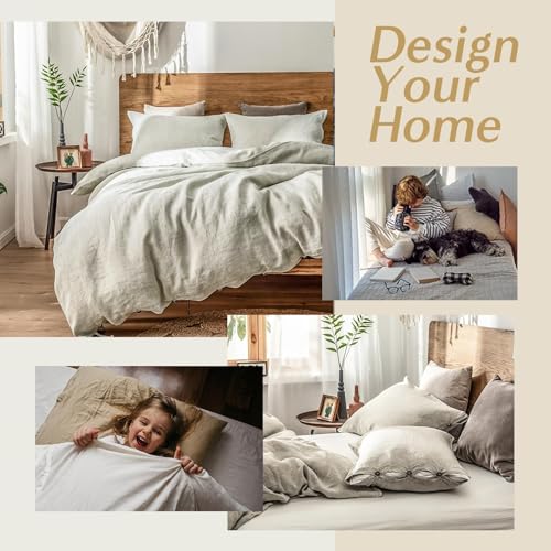 Simple&Opulence 100% Linen Duvet Cover Set, 3 Pieces Belgian Flax Breathable Bedding, 1 Comforter Cover+2 Pillowshams with Coconut Button Closure(Full,Linen) Simple&Opulence