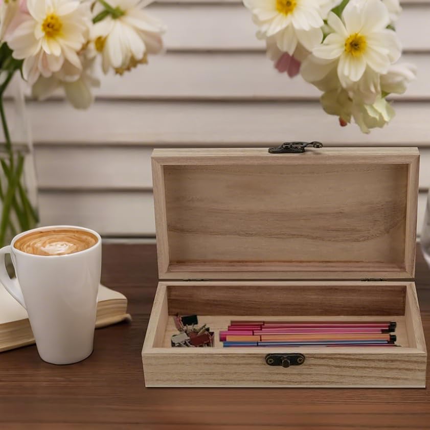 FUNSUEI 10 PCS 7.9 x 3.9 x 2 Inch Wooden Box, Unfinished Wood Box, Wooden Boxes for Crafts, Wood Boxs with Hinged Lid for Jewelry, DIY Craft, Storage, Gift FUNSUEI