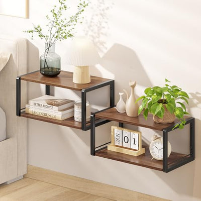 NANAGIFTREE Floating Nightstand Set of 2, Wood Bedside Shelf Wall Mounted Nightstand with Heavy-Duty Frame, Floating Bedside Table for Bedroom, Bathroom, Kitchen, (Vintage Brown, 2 Pack)