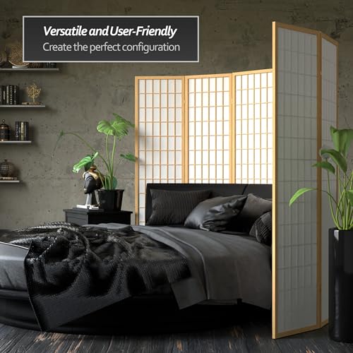 Red Lantern 6 ft. Tall Window Pane Shoji Screen - Natural - 4 Panels Red Lantern