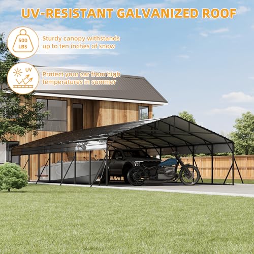 20x40 ft Metal Carport Kits with Galvanized Steel Roof, Heavy Duty Metal Roof Carport with Enhanced Base, TallMetal Carports Kits Garage for Tractors, Pickup, Boat, Car GarveeLife