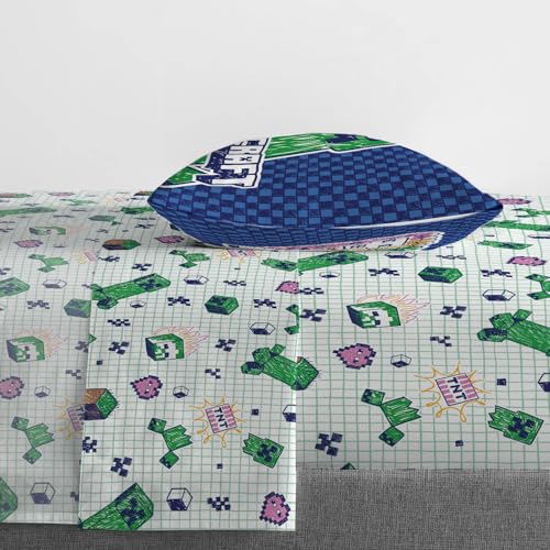 Jay Franco Kids Sheet Set with Fitted, Flat Sheets & Pillow Cover - Ultra-Soft Bedding with Pillowcase for Room Decor, Multi - Minecraft, 3 Piece Twin Jay Franco