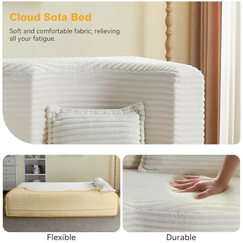 78" Twin Size Convertible Folding Sleeper Sofa Bed, Modern Corduroy Futon Sofa Bed with Pillow, Foam Mattress Loveseat Cloud Couch, No Assembly Floor Couches for Living Room, Playroom, Apartment Beige extrasleep
