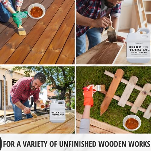 OAIEGSD 32 OZ Pure Tung Oil for Wood Finishing with Wood Brush, Waterproof Wood Sealer Indoor and Outdoor, 100% Pure Natural Tung Oil for Unfinished OAIEGSD