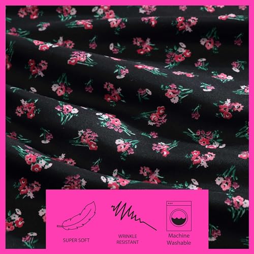Betsey Johnson - King Bed Sheets, Soft & Lightweight Bedding, Fade & Wrinkle Resistant (Bouquet Ditsy Black, King) Betsey Johnson